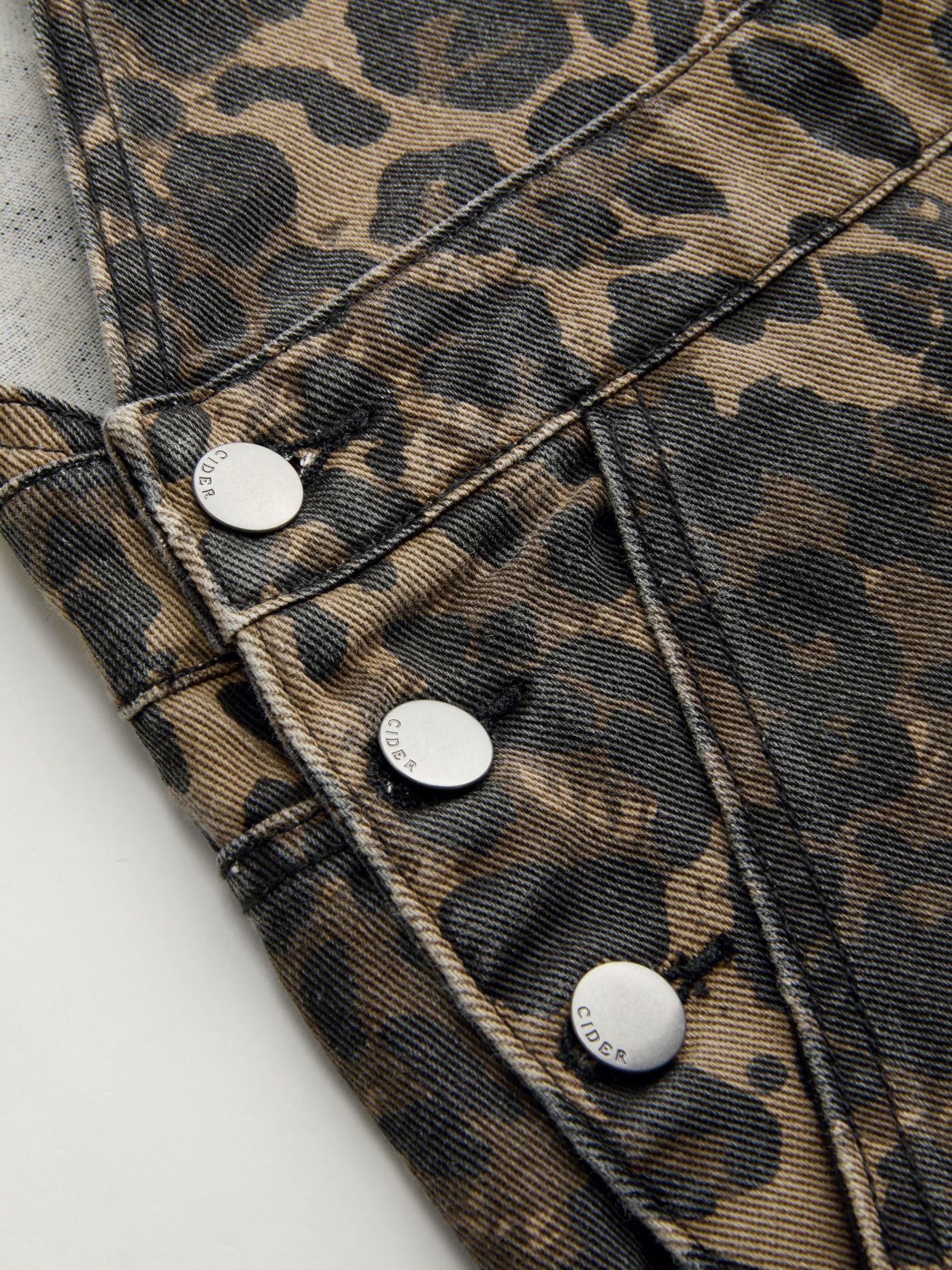 Denim Leopard Pocket Buckle Up Wide Leg Oversized Jumpsuit
