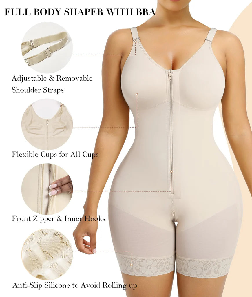 Women Tummy Control Butt Lifter Body Shaper with Zipper Crotch