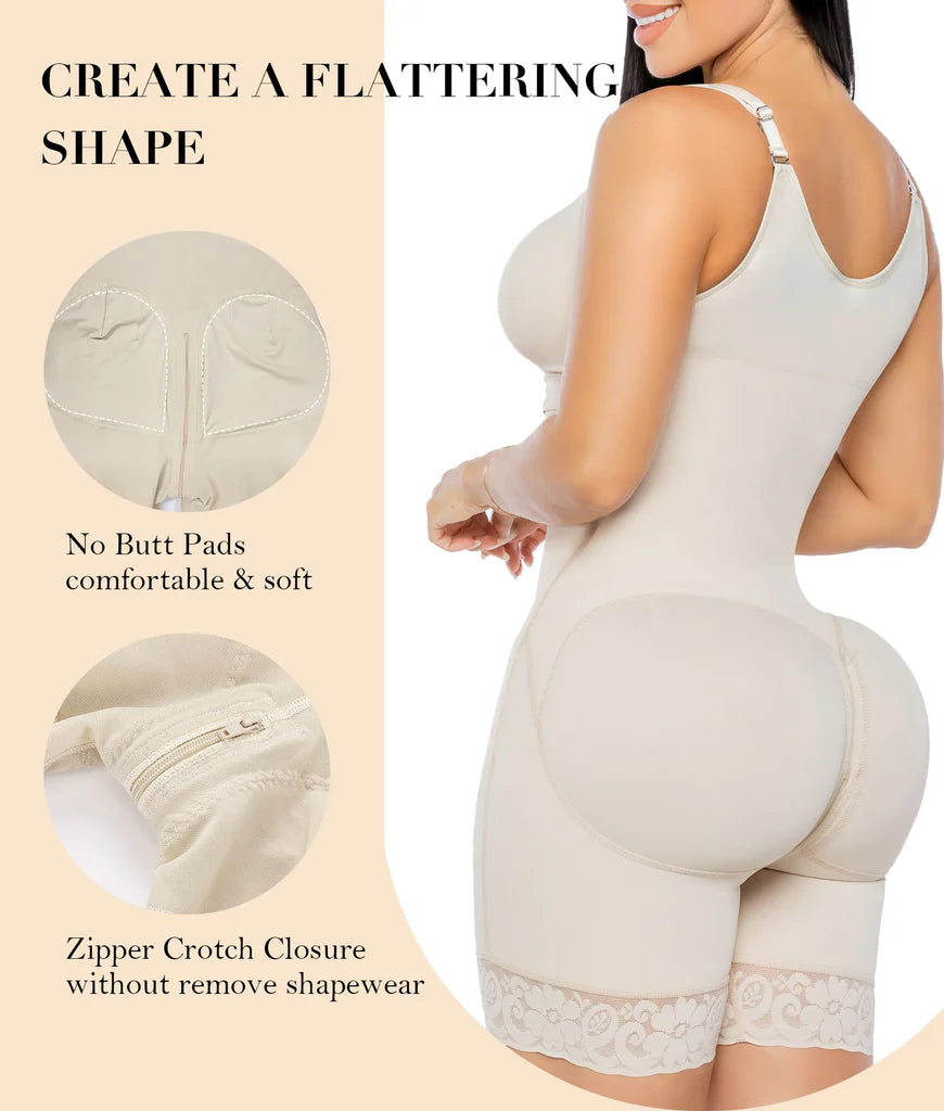 Women Tummy Control Butt Lifter Body Shaper with Zipper Crotch