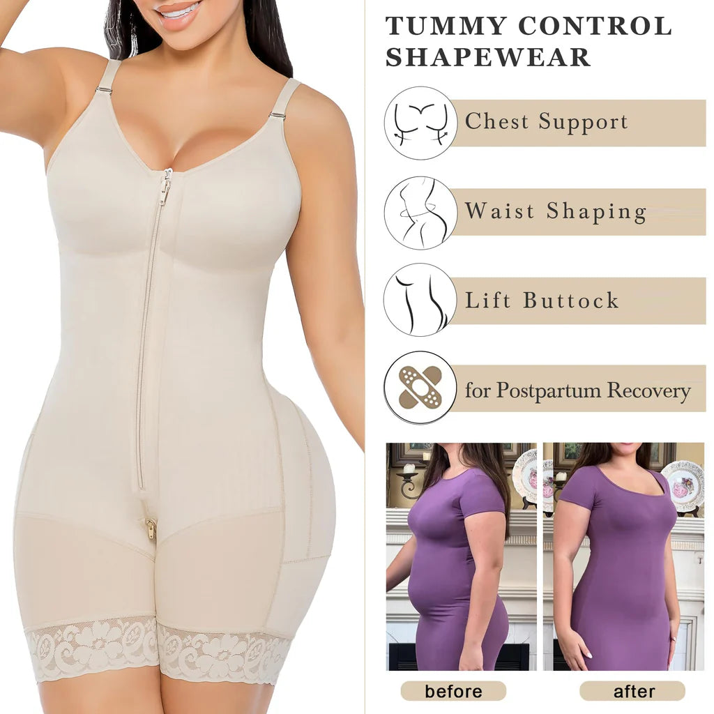 Women Tummy Control Butt Lifter Body Shaper with Zipper Crotch