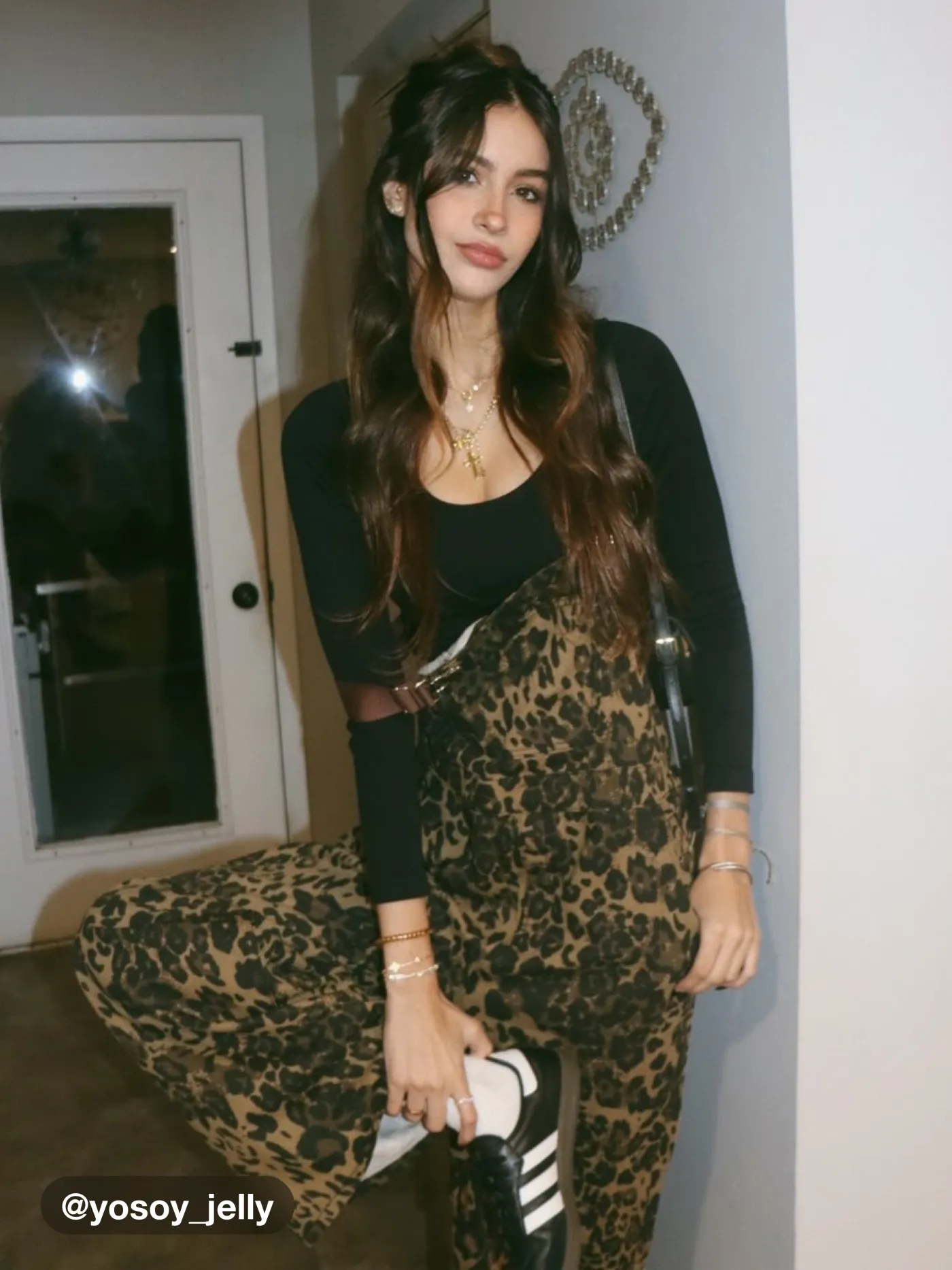 Denim Leopard Pocket Buckle Up Wide Leg Oversized Jumpsuit