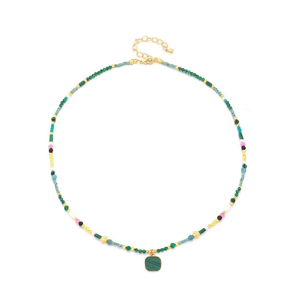 Natural Turquoise Handmade Beaded Clavicle Chain Freshwater Pearl Necklace