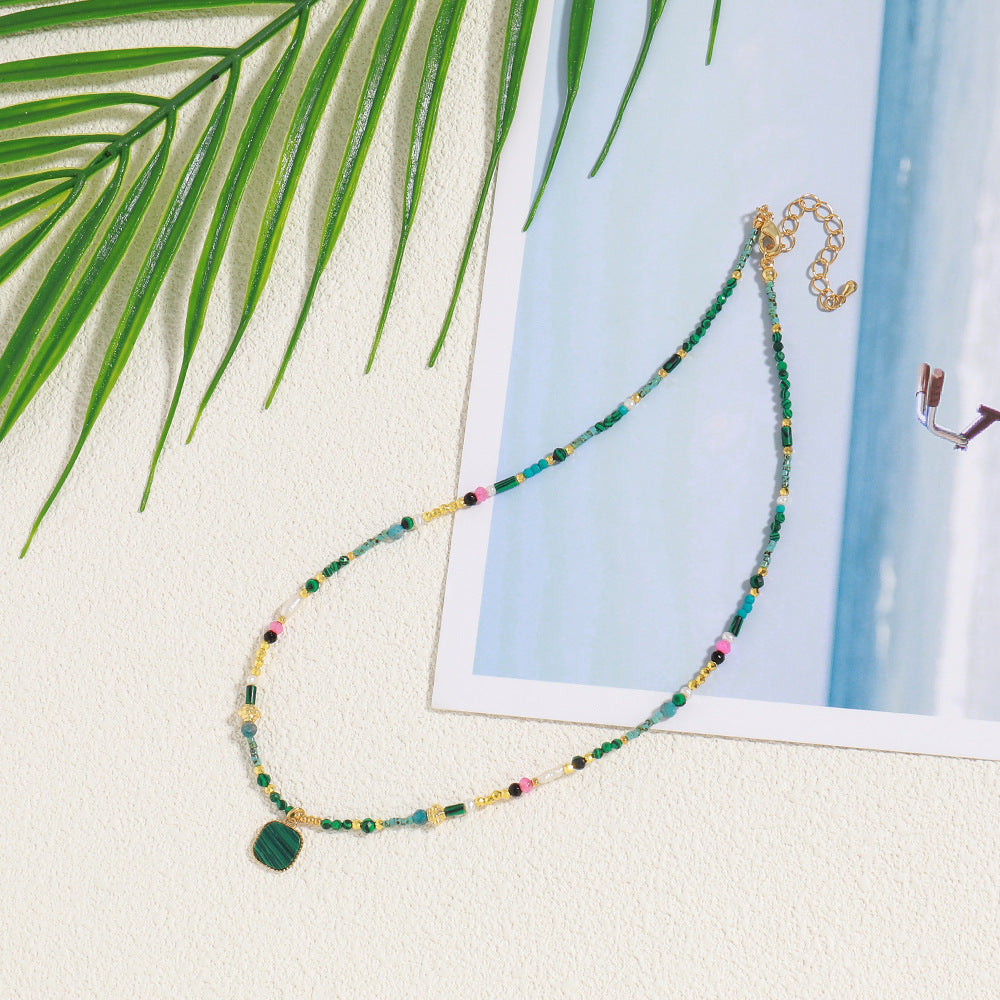 Natural Turquoise Handmade Beaded Clavicle Chain Freshwater Pearl Necklace