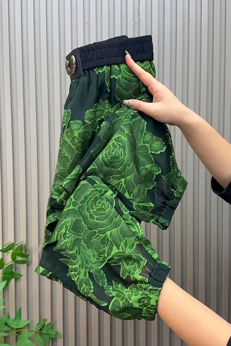 Green Casual Printed Trousers