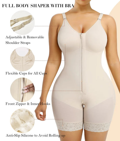 Women Tummy Control Butt Lifter Body Shaper with Zipper Crotch