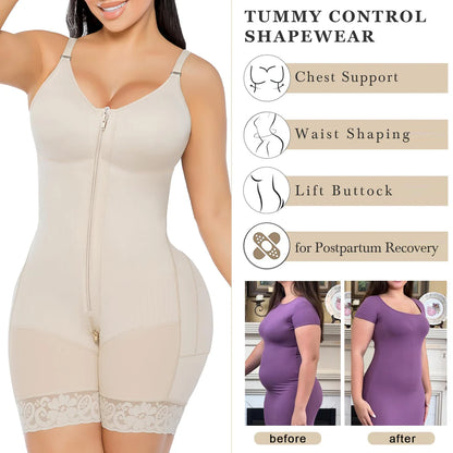 Women Tummy Control Butt Lifter Body Shaper with Zipper Crotch