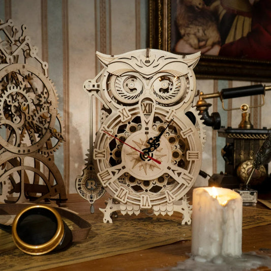 Vintage Owl Clock - Mechanical 3D Wooden Puzzle - 161 Pieces