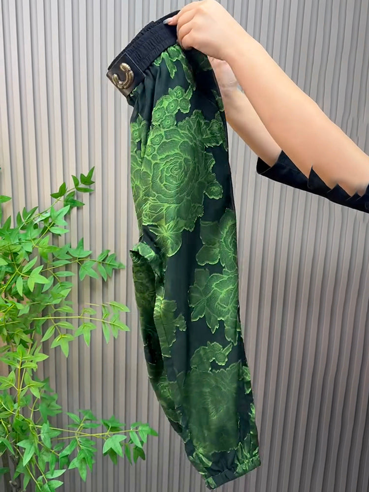 Green Casual Printed Trousers