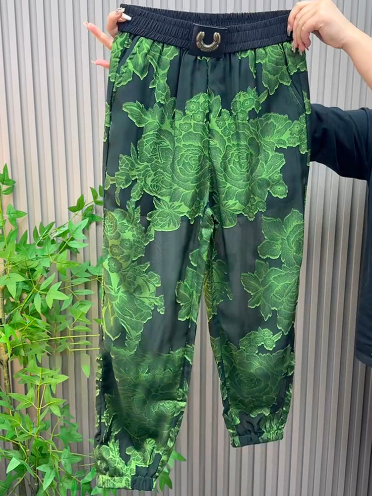 Green Casual Printed Trousers