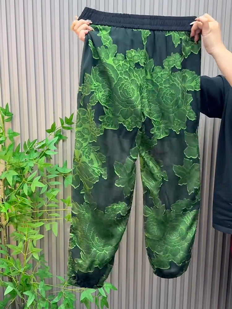 Green Casual Printed Trousers