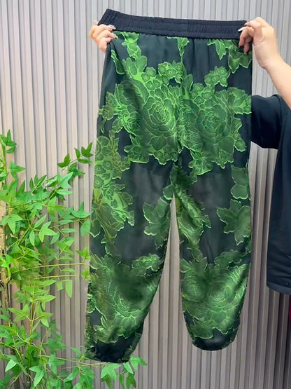 Green Casual Printed Trousers
